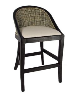 "Maldives" Hamptons Resort Style Barstool Blackwash Rattan with Black Timber Frame & Legs (RRP $549)