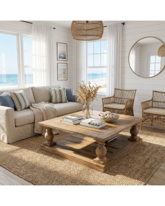 "Cayman" Hamptons Style Recycled Timber Square Coffee Table Natural, 120x120cm (RRP $2499)