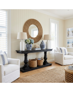 "Cayman" Hamptons Style Timber Hall Console Table Black Oak, 140cmW x 42cmD x 82cmH (RRP $2499)