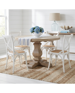 "Tuscany" Hamptons Style Round Dining Table with Pedestal Base Weathered Oak, 120cm (RRP $2999)