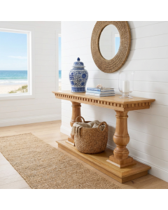 "Cayman" Hamptons Style Timber Hall Console Table Natural Oak, 140cmW x 42cmD x 82cmH (RRP $2499)