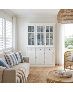 "Mosman" Hamptons Style Timber 3 Door Display Cabinet White, 165cmW x 48cmD x 226cmH