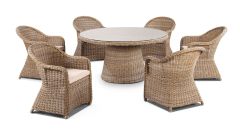 "Seychelles" Hamptons Style 7 Piece Outdoor Dining Setting 150cm Table with 6 Chairs, Brushed Wheat (RRP $4999)
