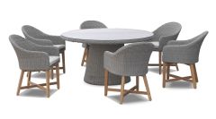 "Seychelles" Hamptons Style Outdoor Dining Setting 150cm Table with 6 Malibu Chairs, Brushed Grey