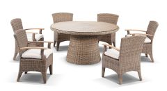 "Seychelles" Hamptons Style Outdoor Wicker Dining Setting with 1.5m Round Table & 6 Coastal Chairs (RRP $4499)