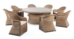 "Seychelles" Hamptons Style 9 Piece Outdoor Dining Setting 180cm Table with 8 Chairs, Brushed Wheat (RRP $6499)
