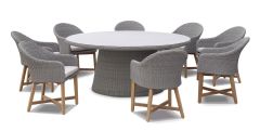 "Seychelles" Hamptons Style Outdoor Dining Setting 180cm Table with 8 Malibu Chairs, Brushed Grey (RRP $6999)