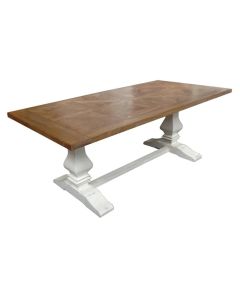 "Maison" Hamptons Style Dining Table Pedestal Base Reclaimed Elm, Distressed White Base 245cmW x 105cmD x 77cmH (RRP $3199)