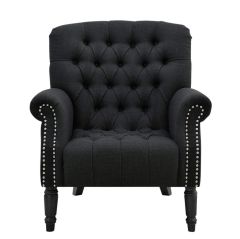 Maurice Charcoal Linen Blend Hamptons Buttoned Armchair W/Studs, W 83cm D 86cm H 95cm (RRP $1199)
