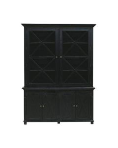 Sorrento Large Glass Door Hamptons Cabinet Black, W 170cm D 50cm H 230cm (RRP $3999)