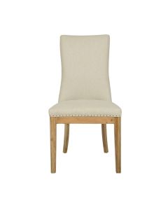 Oakwood Hamptons Linen Dining Chair Natural W/ Studs, W 52cm D 64cm H 101cm (RRP $499)