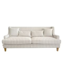 Bondi Hamptons 3 Seat Sofa Natural Stripe W/White Piping, W 215cm D 95cm H 94cm (RRP $2499)