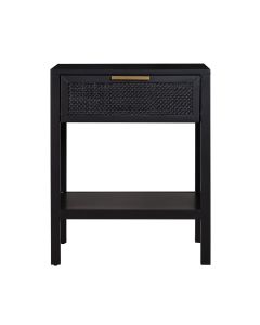 Santorini Hamptons Timber/Rattan Bedside Table Black, W 50cm D 45cm H 61.5cm (RRP $399)