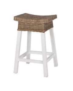 White Wood & Rattan Hamptons Barstool, W 44cm D 42cm H 69cm (RRP $399)