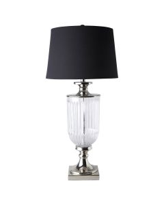 Bellevue Glass Nickel Lamp With Black Linen Shade (RRP $379)