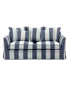 Noosa Hamptons 2 Seat Sofa Denim/Cream Stripe, W 170cm D 91cm H 80cm (RRP $2279)