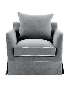 Noosa Hamptons Armchair Grey with White Piping, W 91cm D 90cm H 80cm (RRP $1699)