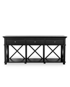 Sorrento 3 Drawer Hamptons 190cm Console Black, W 190cm D 50cm H 85cm (RRP $1999)