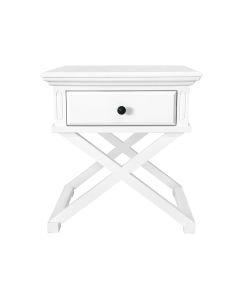 Sorrento Cross Leg Hamptons Side Table W/Drawer White, W 60cm W 50cm H 65cm (RRP $499)