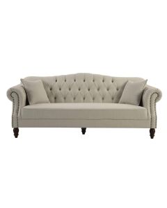 Vaucluse 3 Seat Hamptons Buttoned Sofa Beige Linen Blend, W 224cm D 89cm H 91cm (RRP $2499)