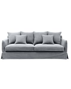 Noosa Hamptons 3 Seat Queen Sofa Bed Grey W/White Piping, W 221cm D 91cm H 80cm (RRP $4279)