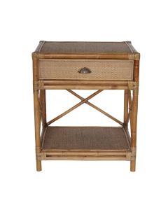 Cayman Rattan Hamptons One Drawer Bedside Table W/Shell Handle Natural, W 60cm D 48cm H 72cm (RRP $799)