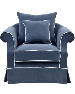 Avalon Hamptons Armchair Navy, W 109cm D 96cm H 81cm (RRP $1849)