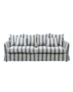 Noosa Hamptons 3 Seat Queen Sofa Bed Sky Blue Stripe, W 221cm D 91cm H 80cm (RRP $4279)