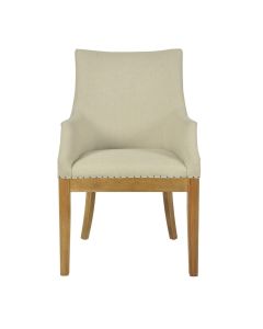 Oakwood Hamptons Linen Armchair Natural W/ Studs, W 64cm D 57cm H 93.5cm (RRP $799)