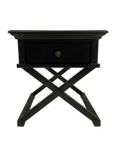 Sorrento Cross Leg Hamptons Side Table W/Drawer Black, W 60cm D 50cm H 65cm (RRP $499)
