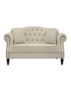 Vaucluse 2 Seat Hamptons Buttoned Sofa Beige Linen Blend, W 177cm D 87cm H 90cm (RRP $2299)