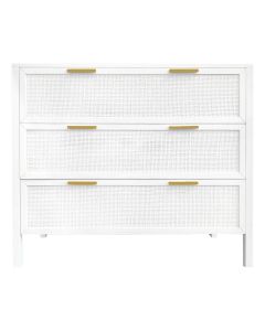 Santorini Hamptons 3 Drawer Timber/Rattan Dresser White, W 100cm D 45cm H 85cm (RRP $1199)