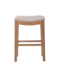 Oakwood Counter Chair Beige W/Studs, W 47cm D 32cm H 69cm (RRP $399)