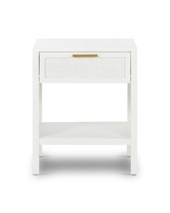 Santorini Hamptons Timber/Rattan Bedside Table White, W 50cm D 45cm H 61.5cm (RRP $399)