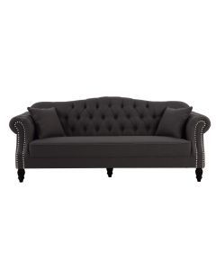 Vaucluse Buttoned 3 Seat Sofa Charcoal W/ Studs, W 224cm D 89cm H 91cm (RRP $2499)