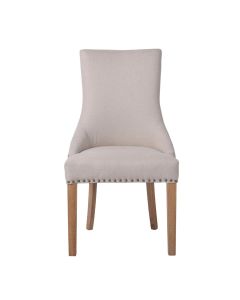 Bordeaux Studded Beige Oakwood Dining Chair, W 54cm D 62cm H 100cm (RRP $499)