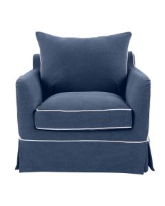 Noosa Hamptons Armchair Navy with White Piping, W 91cm D 90cm H 80cm (RRP $1699)