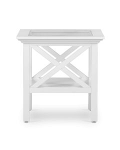 Sorrento Hamptons Square Side Table W/ Glass Top White, W 55cm D 55cm H 65.1cm (RRP $499)
