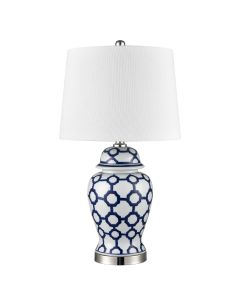 Lucca Small Blue & White Jar Shaped Lamp W/ Shade - Lamp Base & Shade (RRP $399)