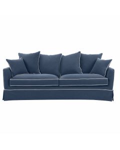 Noosa Hamptons 3 Seat Queen Sofa Bed Navy W/White Piping, W 221cm D 91cm H 80cm (RRP $4279)