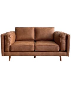 Lincoln 2 Seat Sofa Leather Look Tan, W 162cm D 85cm H 78cm (RRP $2299)
