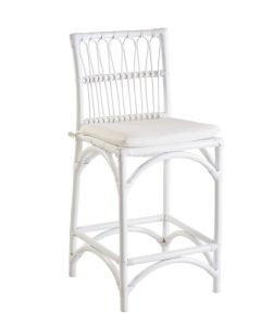 "Sheraton" Coastal Hamptons Cane Kitchen Counter Bar Stool White, 48w x 55d x 99h cm (RRP $499)