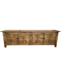"Villa" Hamptons Style Parquetry 4 Door Entertainment TV Unit Recycled Elm, 200cm x 40cm x 58cmH (RRP $2499)