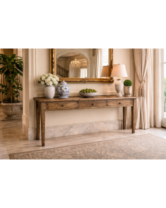 "Villa" Hamptons Style Parquetry 3 Drawer Hall Table Recycled Elm, 180cm x 40cm x 85cmH (RRP $1499)