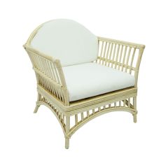 "Airlie" Hamptons Style Outdoor Alfresco Armchair in Natural Rattan with White Cushions (RRP $999)