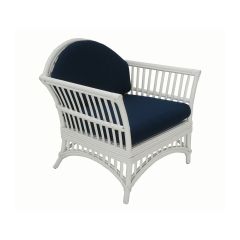 "Airlie" Hamptons Style Outdoor Alfresco Armchair in White Rattan with Navy Cushions (RRP $999)