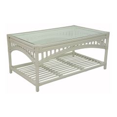 "Airlie" Hamptons Style Alfresco Coffee Table in White Rattan, 100cmL x 60cmD x 45cmH (RRP $799)