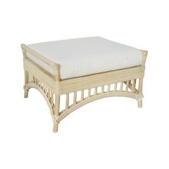 "Airlie" Hamptons Style Outdoor Alfresco Ottoman in Natural Rattan with White Cushion (RRP $549)