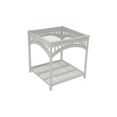 "Airlie" Hamptons Style Alfresco Side Table in White Rattan, 60cm x 60cm x 64cmH (RRP $549)