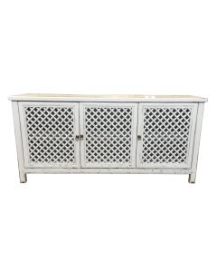 "St Barts" Hamptons Style 3 Door Buffet Recycled Elm with Lattice Doors White, 180cm x 45cm x 85cmH (RRP $2799)